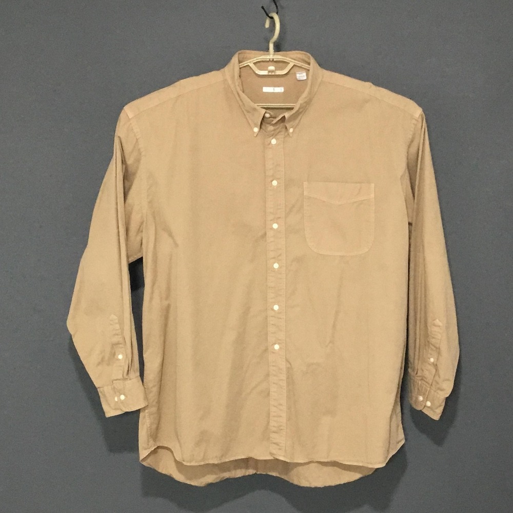 Halogen Shirt Mens 2XL Beige Twill Button Down Long Sleeve Pocket Casual
